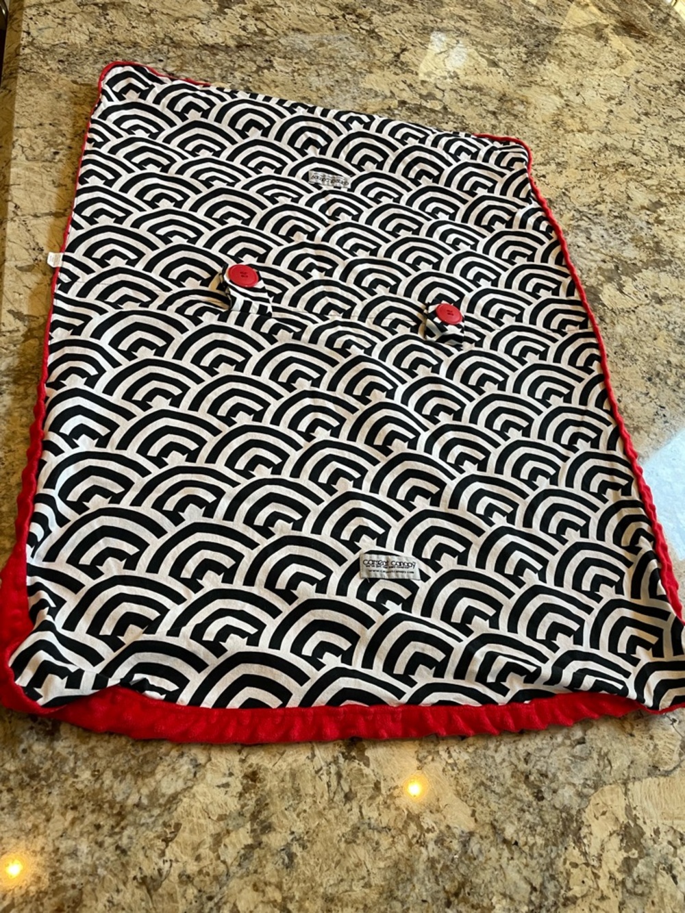 Black & White Geometric Car Seat Cover with Red Trim